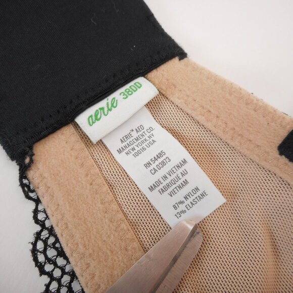 Aerie Bra sz 38DD Real Power Balconette Underwire Black Tan Lace Lightly Padded - Picture 10 of 14